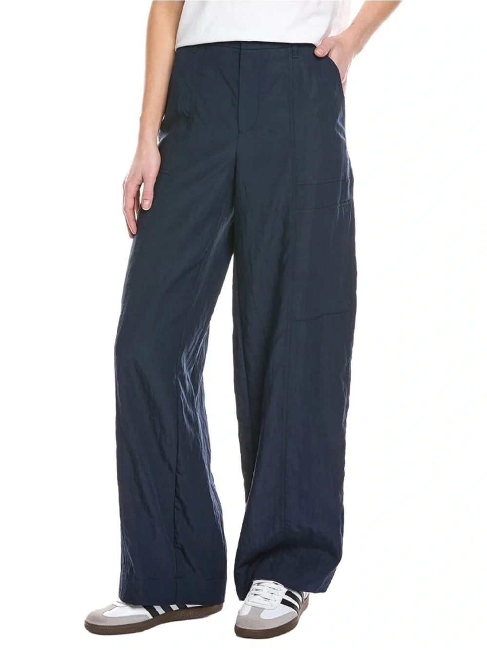 VINCE Wide-Leg High Rise Linen Navy Cargo Pants size Large